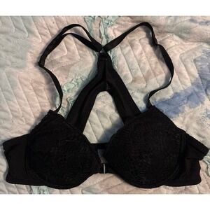 Just Be Black Lace & Velvet Front Close Lightly Lined Underwire‎ Bra, 36B
